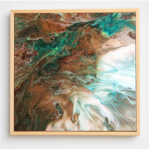 Tableau abstrait fluid art vert émeraude et tons terreux – Étreinte Sauvage – LA M Paris