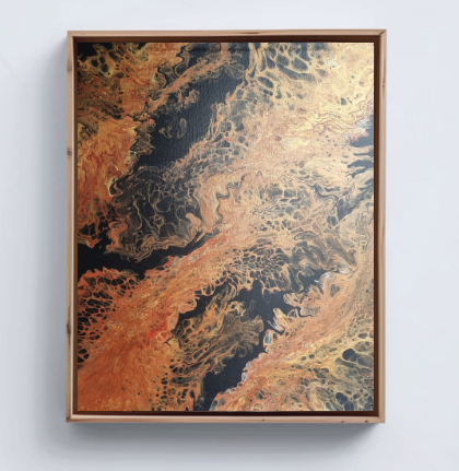 Tableau abstrait fluid art cuivre et bronze – Flamme de Bronze – LA M Paris